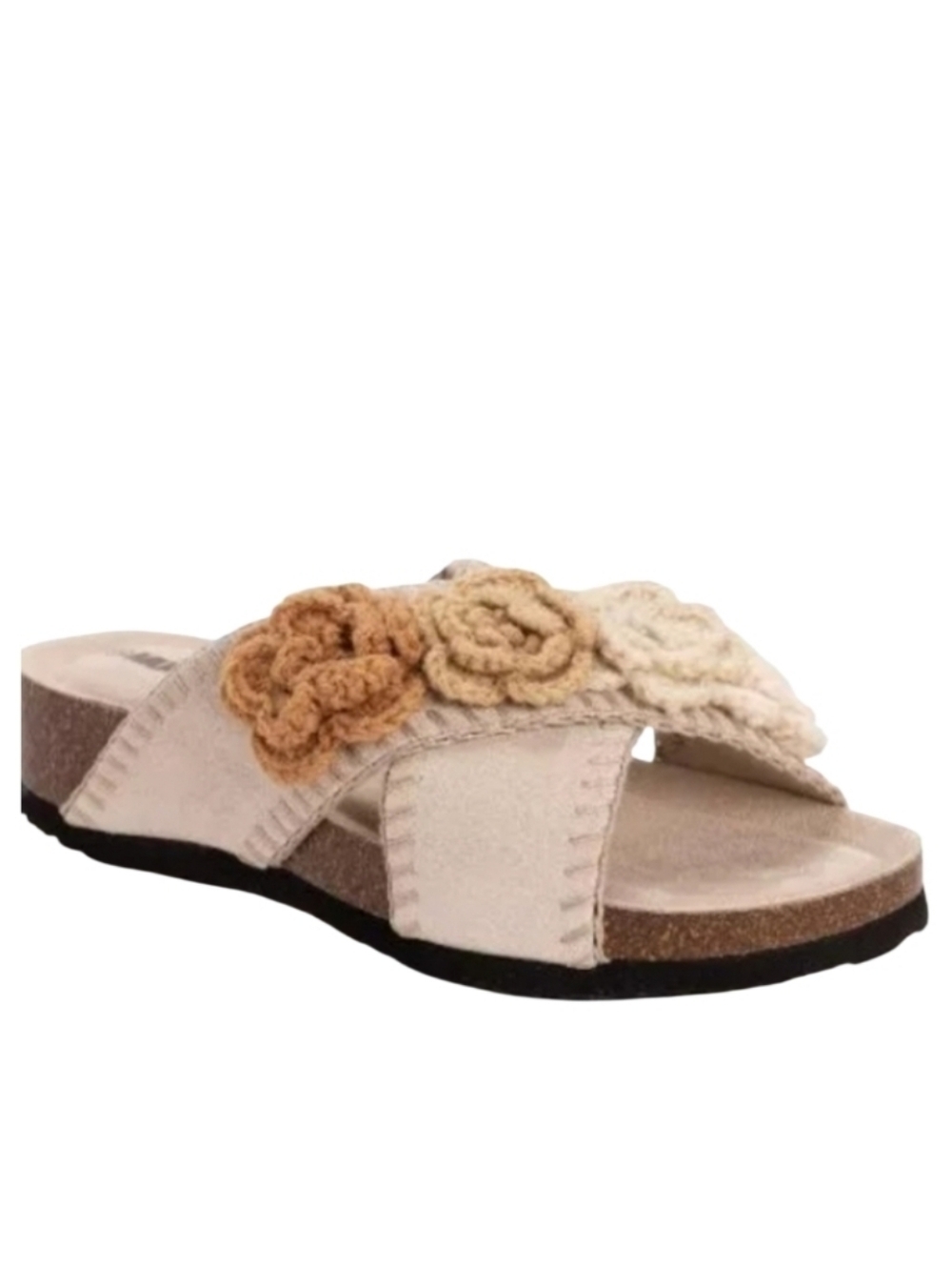 NEW! MUK LUKS Penelope Suede Leather Upper Crochet Flower Crisscross Sandals 11.